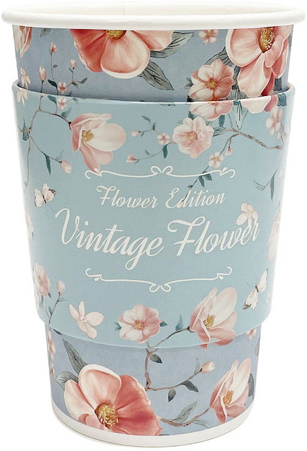 투고팩 빈티지 플라워 종이컵 390ml + 에어홀더 50p 세트, 50개입, 1세트