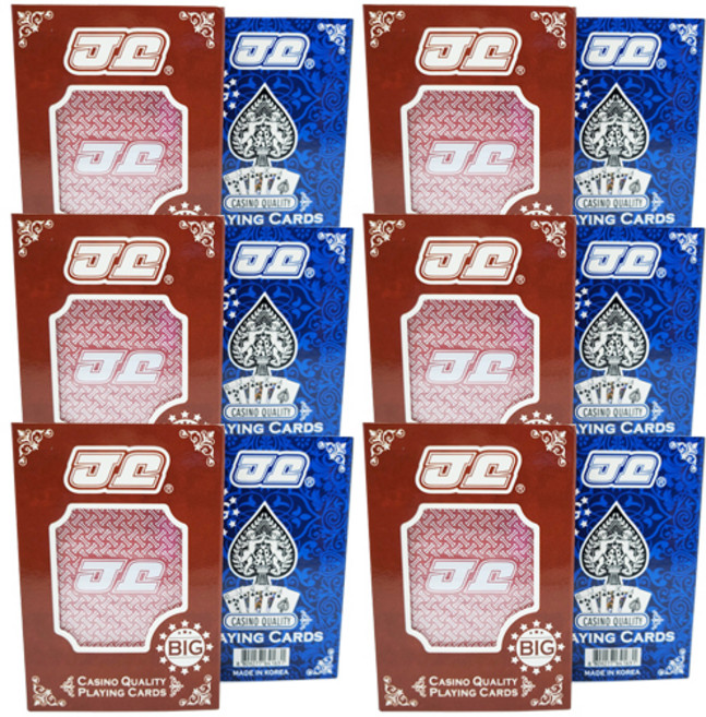 JJ 엠보싱 빅점보 홀덤카드 2종 세트, 레드 + 블루, 6개