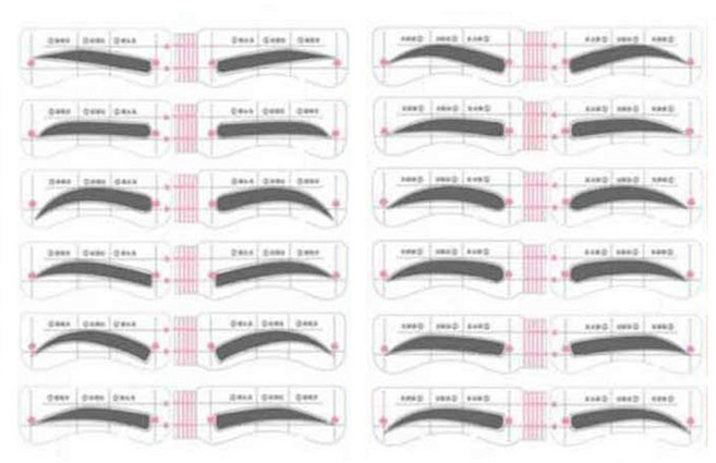 제로원 초간편 초보용 스티커 방식 균형대칭 눈썹 그리기 가이드 12종 x 4p 세트, 1세트