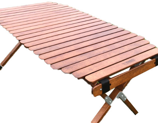 톰벳 우드 롤 캠핑 접이식 테이블 + 고급 분리형 가방 세트, 브라운