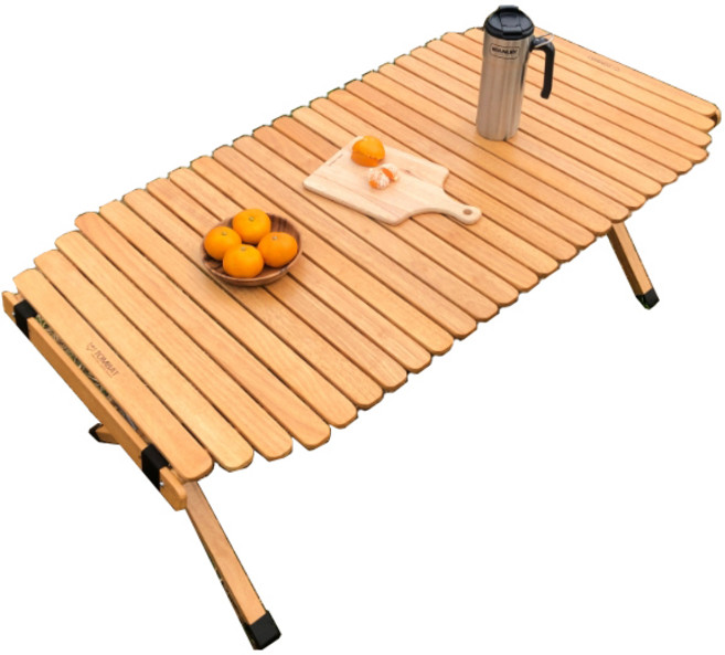 톰벳 우드 롤 캠핑 접이식 테이블 + 고급 분리형 가방 세트, 내추럴