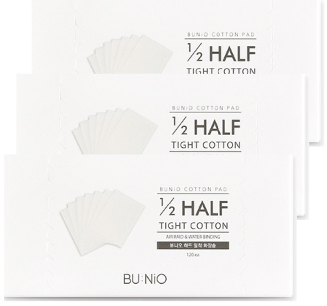 뷰니오 하프 밀착 화장솜, 120개입, 3개