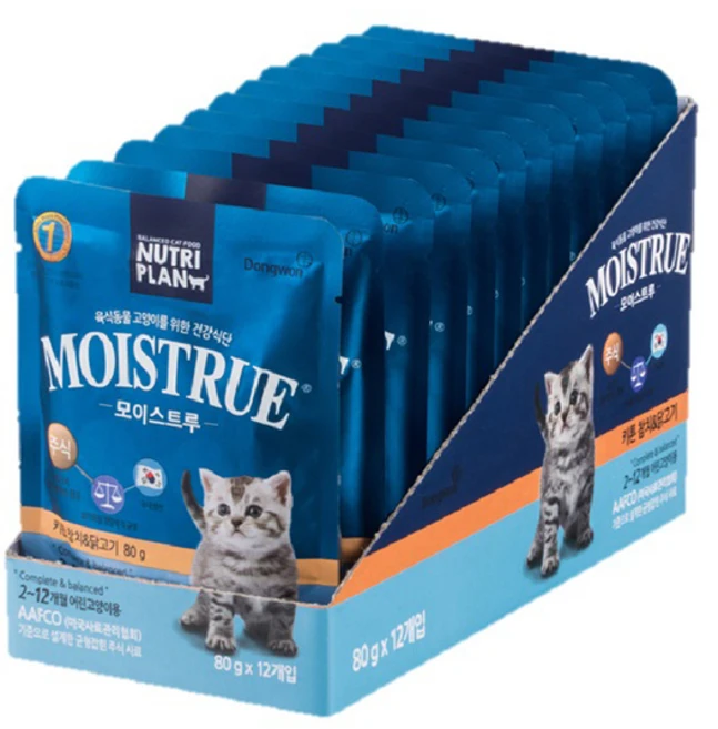 동원뉴트리플랜 고양이 모이스트루 주식파우치, 닭+참치, 80g, 12개 - 쿠팡
