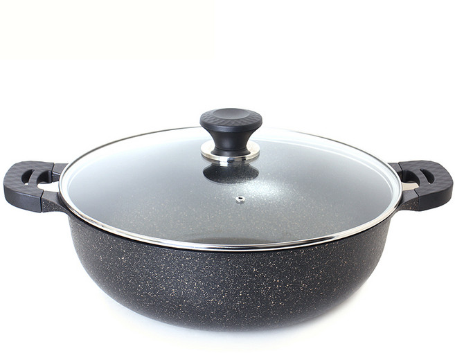 SILVERSTAR 오아이씨 골드 마블 코팅 대형 웍팬 + 뚜껑, 36cm, 1개