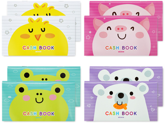 미소로 1000 용돈 기입장 2137 4종 x 2p, 병아리 + 돼지 + 개구리 + 곰, 1세트