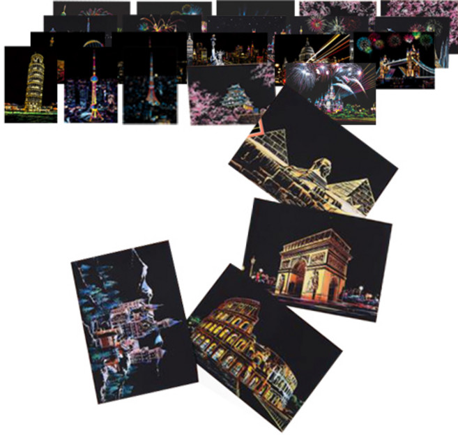 더홈스 그림그리기 스크래치 페이퍼 엽서 24종 세트, 혼합색상, 1개