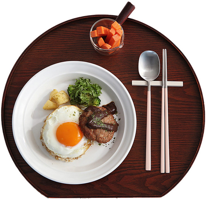 르리에 옻칠 반달 우드 트레이, 다크브라운, 1개