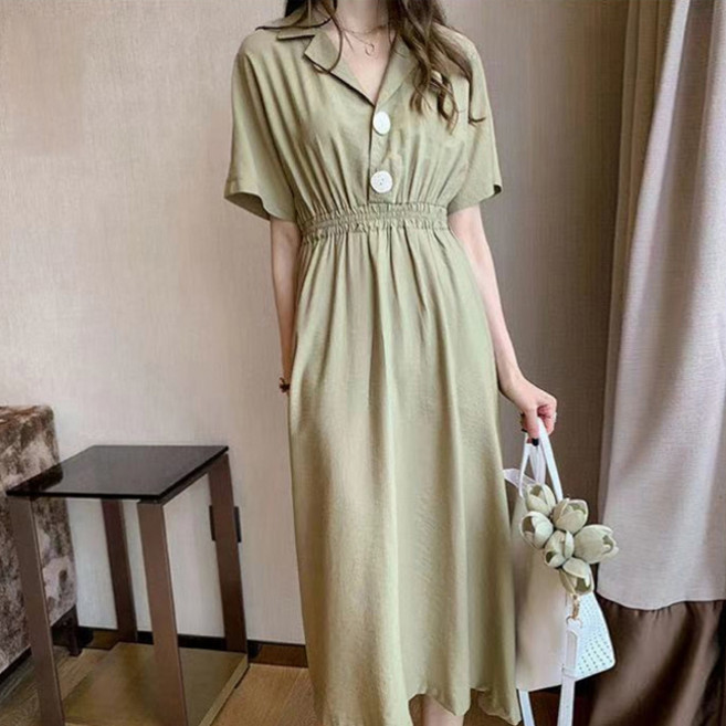 아뗄릭 카라넥 빅 버튼 내추럴 밴딩 원피스 00077 빅사이즈 포함