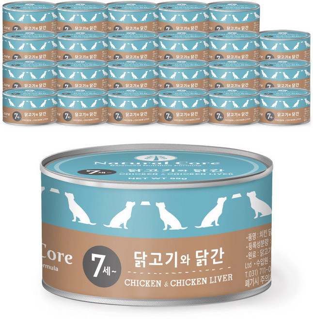 네츄럴코어 강아지 간식 캔, 혼합맛(닭고기/닭간), 95g, 24개