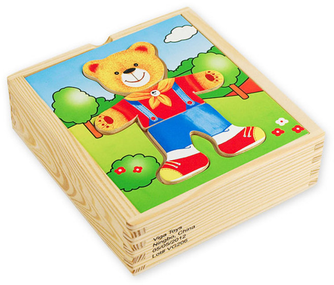 VIGA 유아용 꼬마 곰돌이 패션 + 원목 퍼즐 세트, 1세트, 18피스