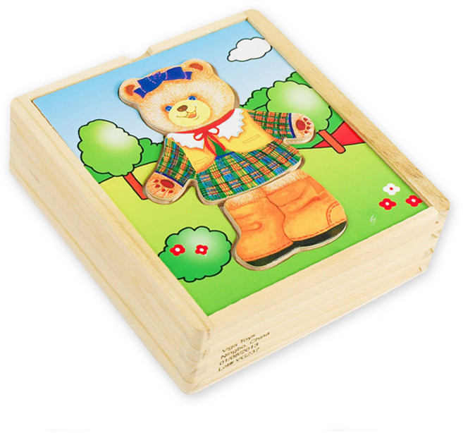 VIGA 유아용 꼬마 곰순이 패션 + 원목 퍼즐 세트, 1세트, 18피스