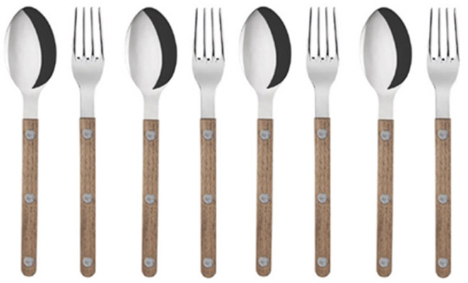 사브르 비스트로 티스푼 + 케이크 포크 세트, 티크우드, 스푼 + 포크, 4세트