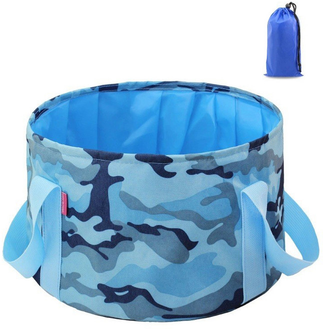 휴대용 접이식 족욕 캠핑 설거지통 대야, 블루카모, 1세트