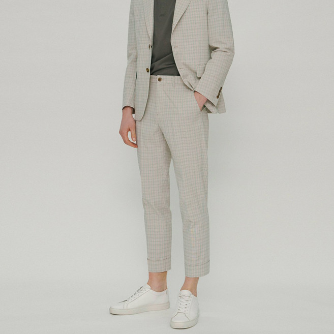 스탠아드 남성용 면혼방 체크 턴업 셋업 팬츠