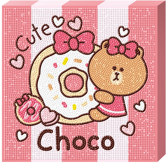 케이엠엘리 DIY 3D 액자형 라인 프렌즈 도넛 원형 보석십자수 25 x 25 cm, 초코, 1개