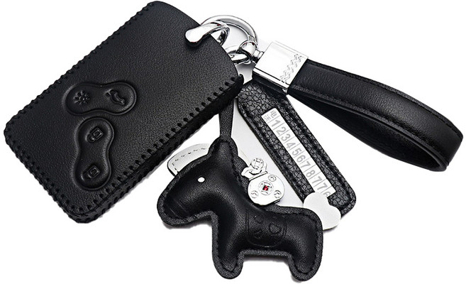 크로닉401 르노 삼성 QM6 SM6 XM3 가죽 키케이스 B타입 + 번호판 + 로프 + 말인형 세트, 블랙