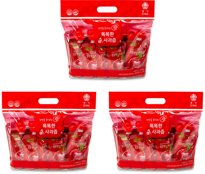 풍기도깨비 똑똑한 사과즙 10p, 1000ml, 3개