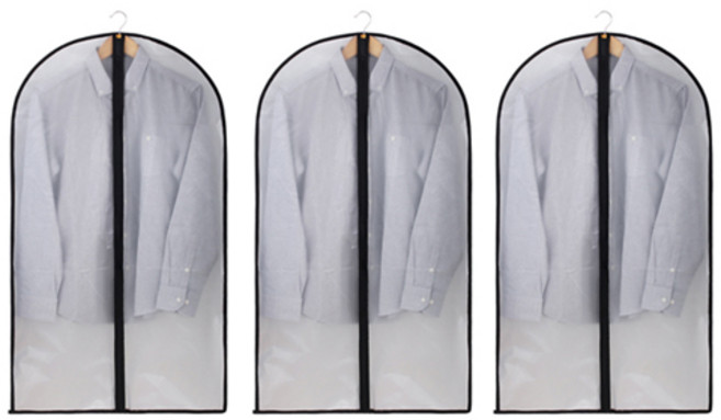 더스트커버 양복커버 지퍼형 블랙 드레스형 60 x 140 cm, 1개, 3개입