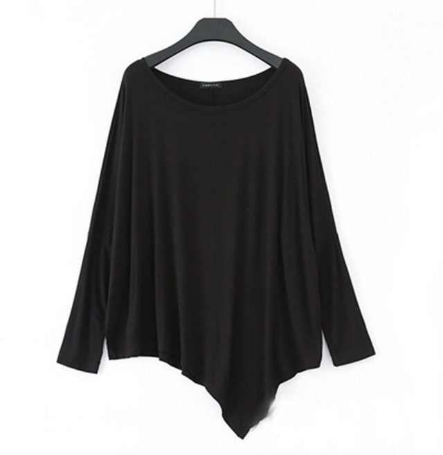 아뗄릭 여성용 루즈핏 딥 라운드 언발란스 긴팔 티셔츠 00174