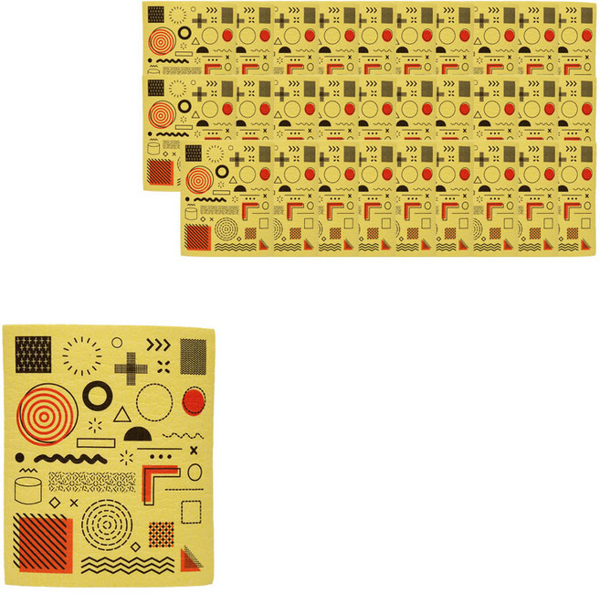 컬러 일러스트 예쁜 빨아쓰는 행주 기하학적 그림 노란색, 3개, 10개