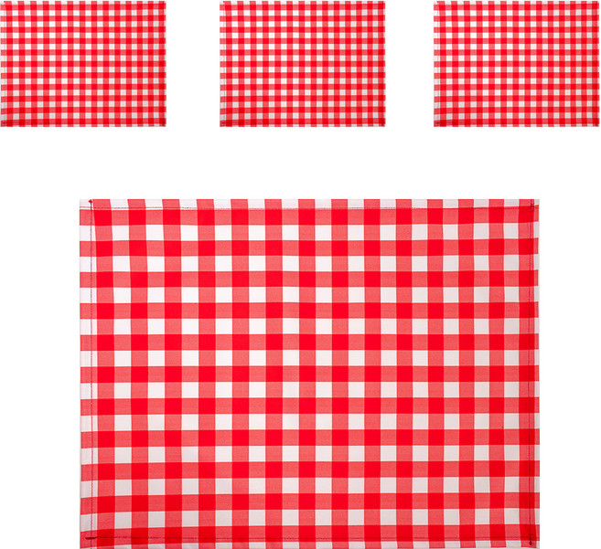 더해피 방수코팅 식판매트 4P, 체크 레드, 41 x 31 cm