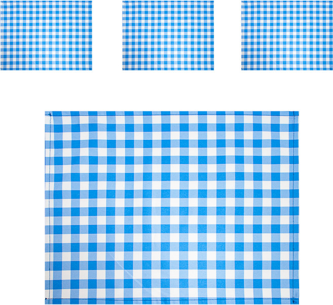 더해피 방수코팅 식판매트 4P, 체크 로열블루, 41 x 31 cm