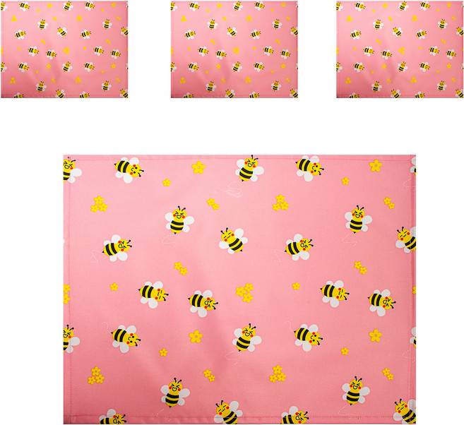더해피 방수코팅 식판매트 4P, 꿀벌 핑크, 41 x 31 cm