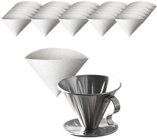 칼딘 올스텐 커피 드리퍼 + V형 여과지 1~2인용 50p 세트, 300ml, 1세트, 드리퍼 + 여과지 화이트 (50매)