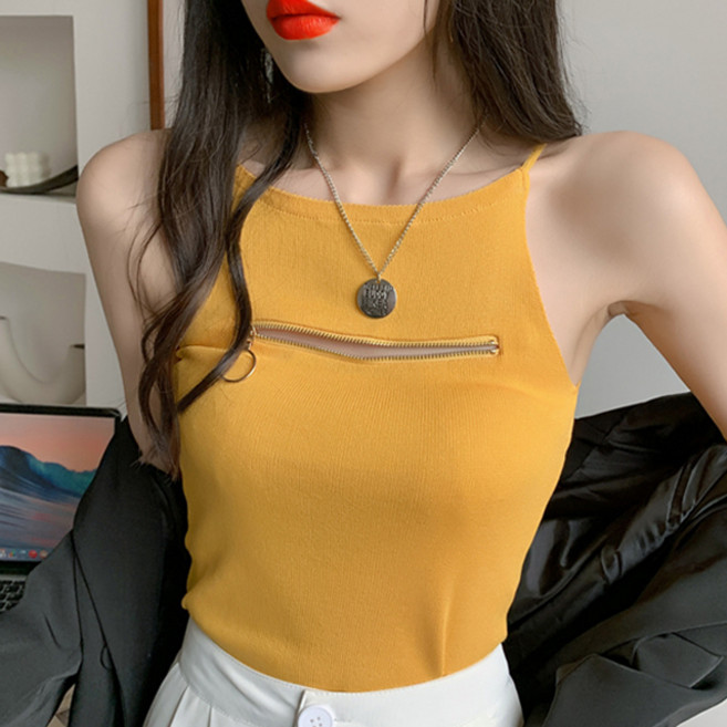 비비에모 여성용 바스트 지퍼 니트 나시 티셔츠 00336