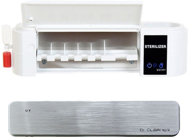 에코지우 벽걸이형 칫솔 살균건조기 HD-603W + 닥터클리너 건전지형 휴대용 칫솔살균기 HL-2000, 화이트+실버, 실버, 살균건조기(HD-603W), 살균기(HL-2000)