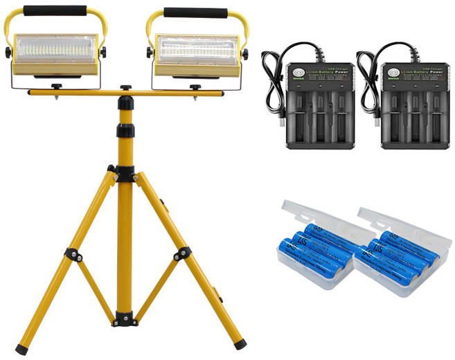 LED 100구 투광기 200W 2p + 2구 거치대 + 충전기 4p + 배터리 12p 세트, 혼합색상, 1세트