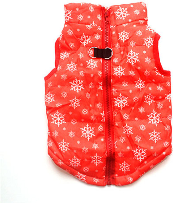 강아지 윈터 크리스마스 시리즈 패턴 패딩조끼, 레드눈송이, 1개