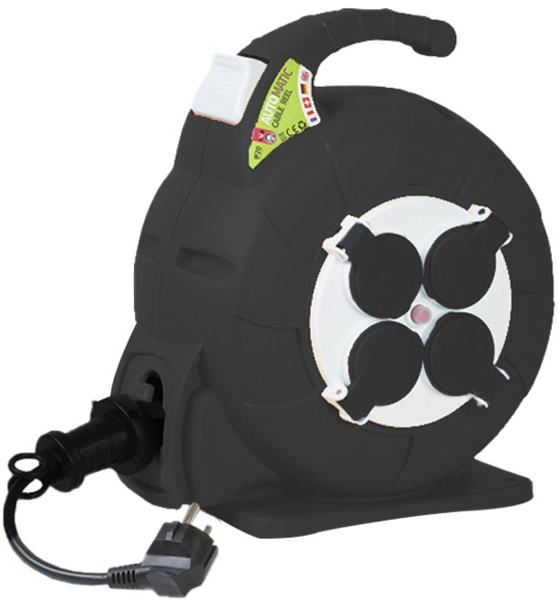 러그 온도 과승방지 스위치탑재 자동 줄감개 방호형 4구 캠핑릴선 LUG-GZP10, 20m, 1개, 블랙