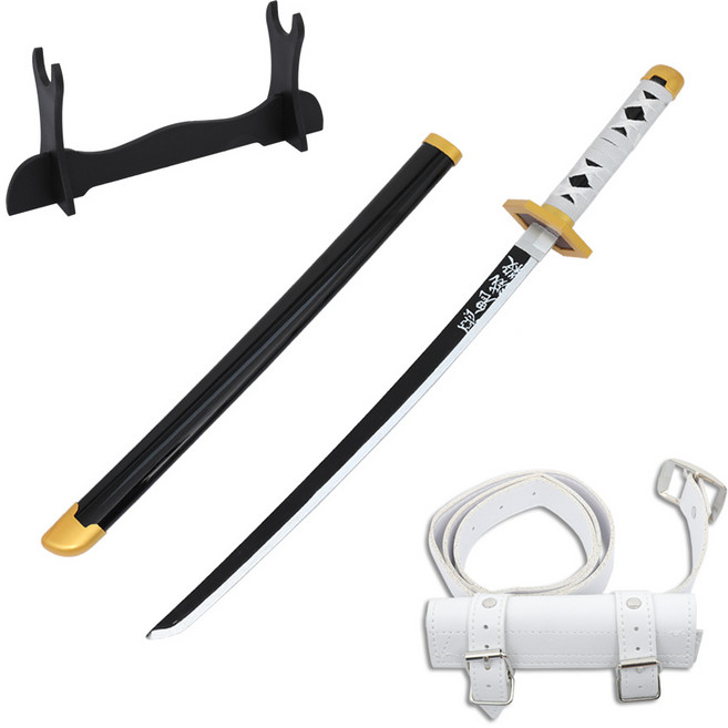 대한몰 귀멸의칼날 피규어 코스프레 검 일륜도 여우 사비 대형 KAL-L17 + 벨트 화이트 KAL-BT02 세트, 혼합색상, 1개