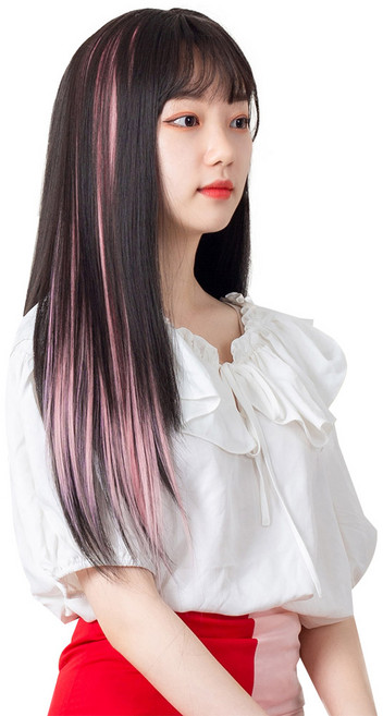 가발위드 와이드 컬러 포인트 피스 스트레이트 4p + 트윙클 붙임머리 세트, 라이트핑크(컬러피스), 랜덤발송(붙임머리), 1개