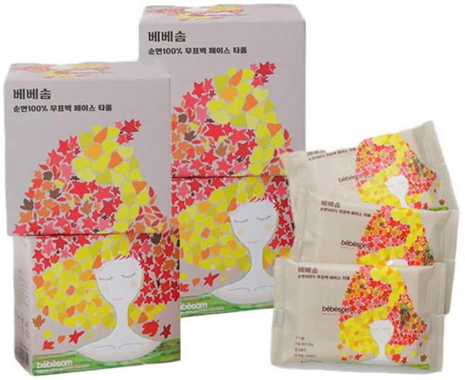 베베솜 면 일회용 페이스타올 60매 x 4p + 휴대용 10매 x 3p 세트, 1세트