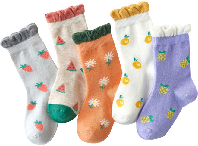 제이셀 아동용 컬러플라워 양말 5종 세트 A55