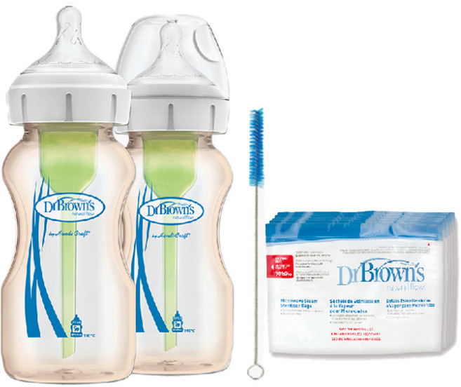 닥터브라운 옵션스 플러스 와이드넥 PESU 270ml x 2p + 스팀백 5p 세트, 1단계(신생아용), 혼합색상, 1개
