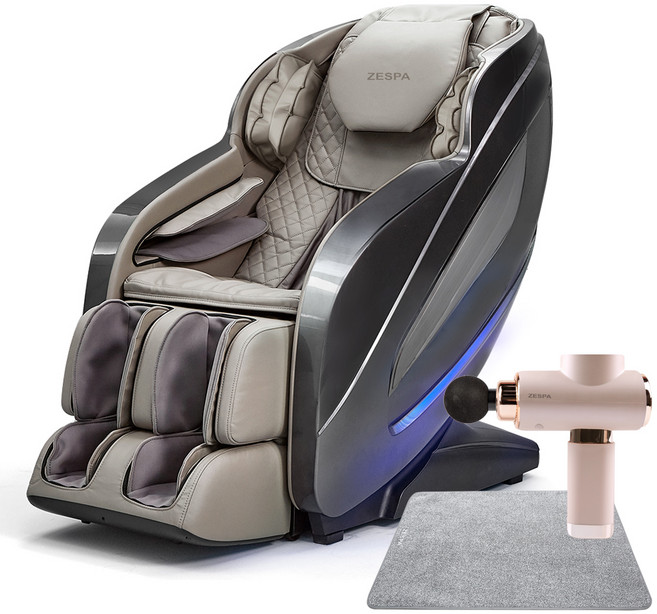 제스파 컴포르테 안마의자 + 전용 러그 + 클래식 전신 무선 자동 목어깨 마사지건 세트 방문설치, 안마의자(ZPC2033), 마사지건(ZP2969), 러그(ZP540), 모던 그레이(안마의자), 샌디 골드(마사지건)