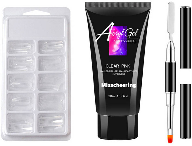 네일연장 폴리젤 세트 08 다크핑크, 폴리젤 30ml + 연장팁 100p + 듀얼브러시, 1세트