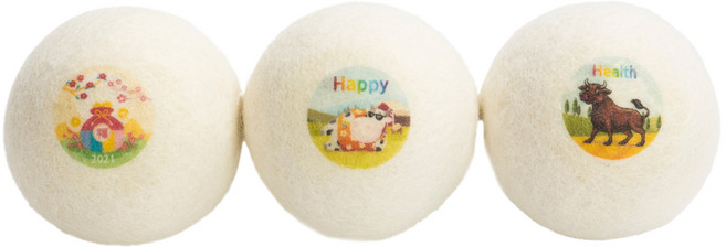 복 있는 소 캐릭터 울 드라이어 양모볼, 1세트