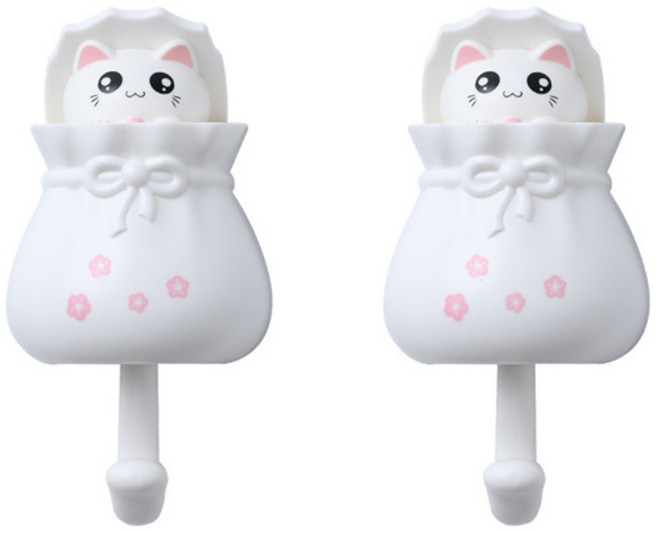 복주머니 고양이 후크, 화이트, 2개