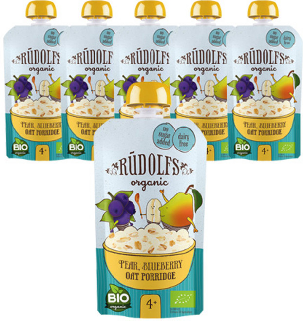 루돌프 유기농 과일퓨레, 배 + 블루베리 혼합맛, 6개, 110g