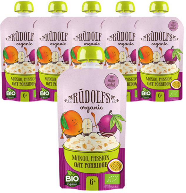 루돌프 유기농 과일퓨레, 망고 + 패션후르츠 혼합맛, 6개, 110g