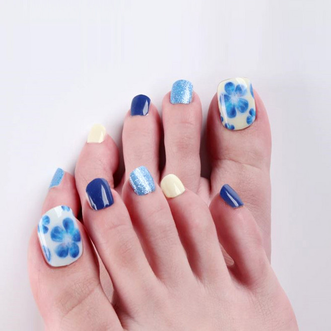 프라벨 붙히는 셀프 젤페디 스티커 패치 12종, 12 블루플라워, 1개