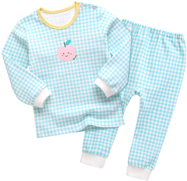 그린베베 유아용 봄가을용 사과체크 양면내의