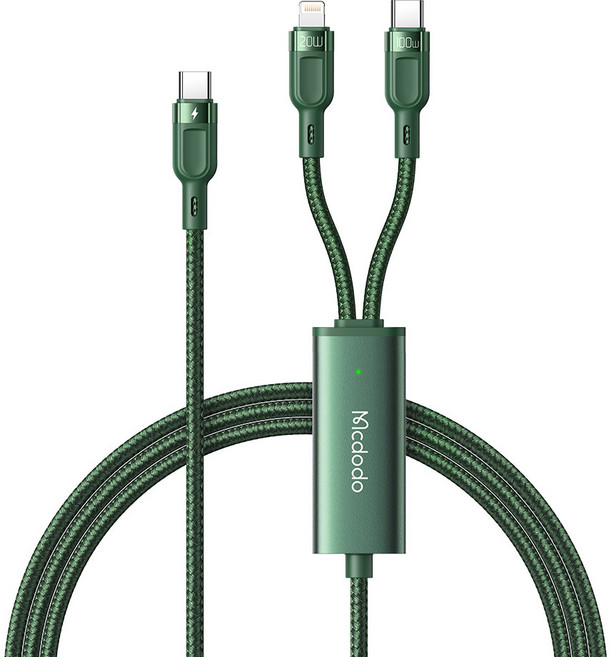 맥도도 2in1 C타입-8핀 라이트닝 100W + C타입 PD 고속충전 멀티 케이블 CA-878, 그린, 1개