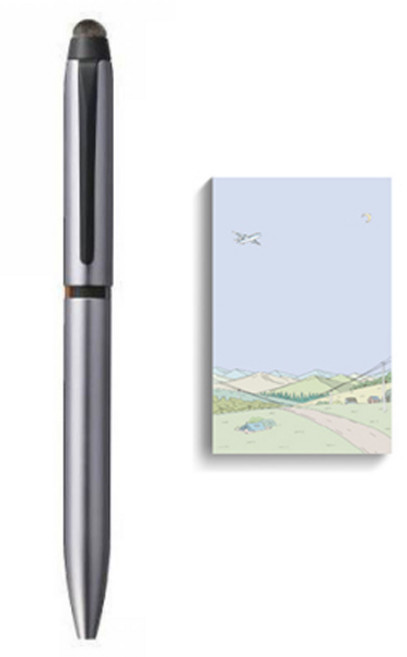 미쯔비시 제트스트림 듀얼 3색 터치펜 0.5mm + 델리 힐링 접착 메모지 21542 세트, 실버(터치펜), 랜덤발송(메모지), 1세트