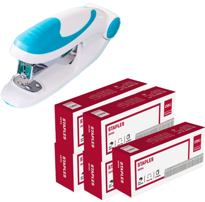 델리 칼라 둥근 스테이플러 33호침 E0319 + 33호침 E39704 전용 5p, 블루, 1세트