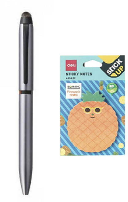 미쯔비시 제트스트림 태블릿 터치펜 듀얼 3색 멀티펜 0.5mm + 델리 후르츠 접착 메모지 55602, 실버(멀티펜), 랜덤발송(메모지), 1세트